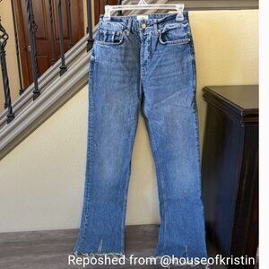 Anine Bing Distressed Button Fly Blue Flare Jeans Size 27